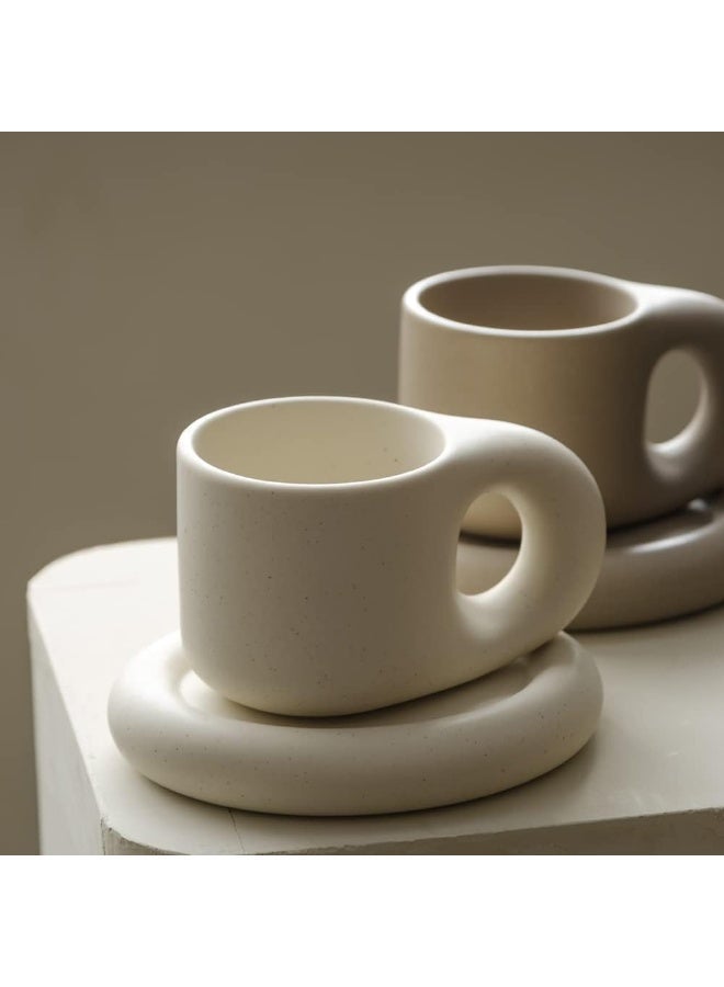 ChicAbode Chubby Coffee Mug Cute Mugs Aesthetic Ceramic Mug, Coffee Cups Beige Matte Mug with Saucer for Office and Home Funky Mugs, 10 Oz for Latte Cafe Mocha Tea,Milk, Double Espresso - Image 4